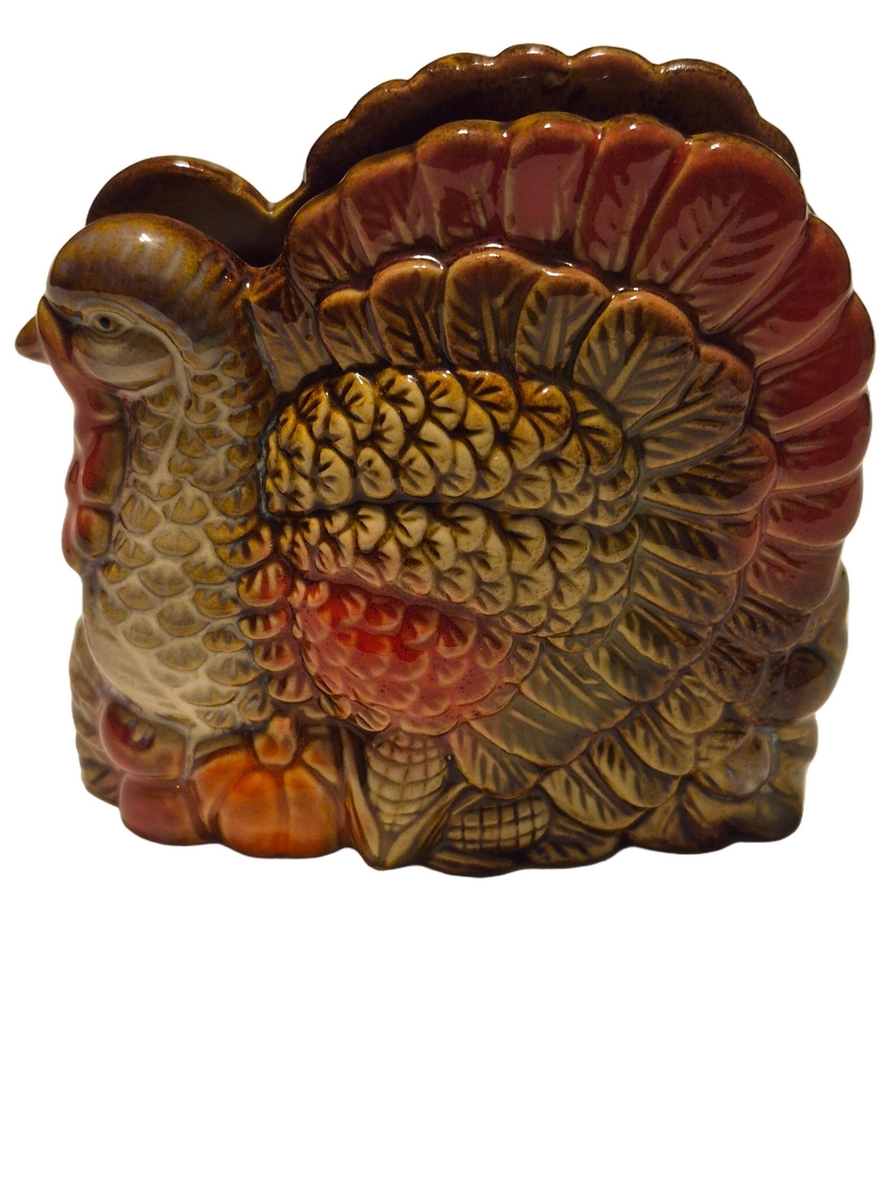 Ceramic Turkey Decorative Napkin Holder - Autumn Brown & Red